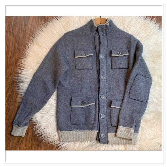 Emozioni Uomo Italian Wool Button Up Sweater Jacket Blue Gray Size Large - Picture 2 of 7